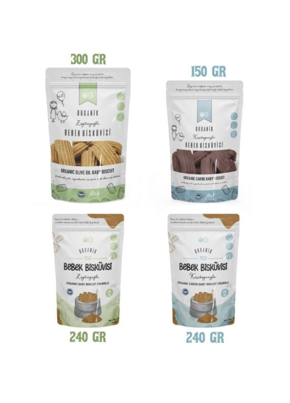 4'lü Organik Keçiboynuzlu Ve Zeytinyağlı Bebek Bisküvisi Ve Bisküvi Tozu Seti