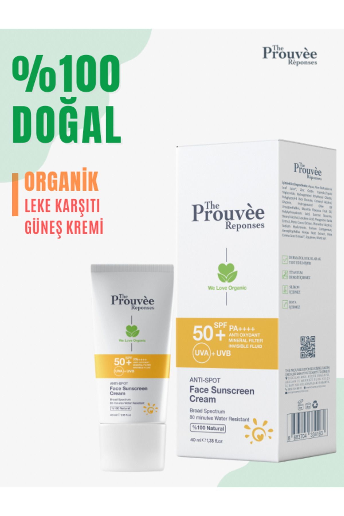 The Prouvee Reponses 50 Spf Leke Karşıtı Yüz Güneş Kremi 40 ML