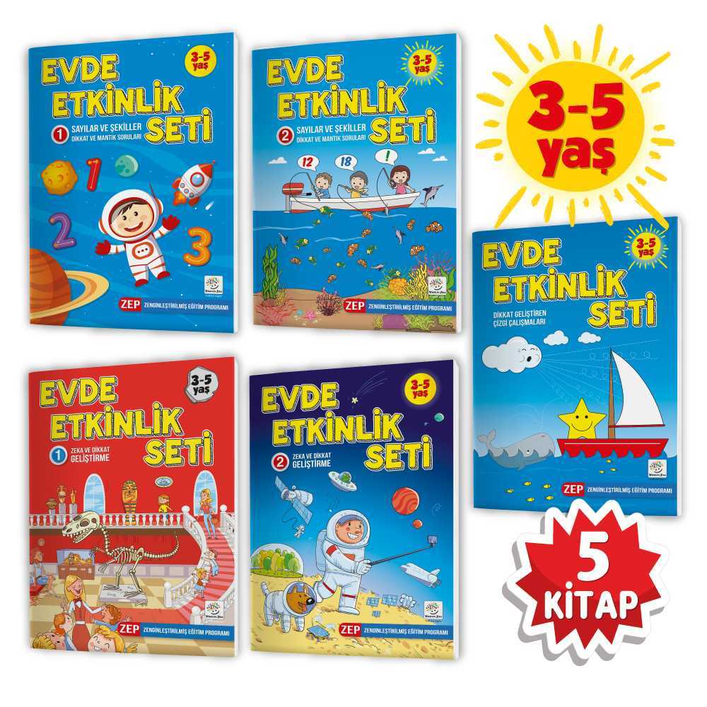 3-5 Yaş Evde Etkinlik Seti (Çizgi Çalışmaları, Sayılar, Geometrik Şekiller, Mantık Soruları, Dikkat Geliştirme)