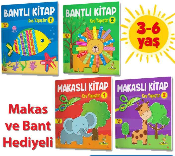 3-6 Yaş Kes Yapıştır / Bant-Makas / El Becerileri Seti (Makas ve Bant Hediyeli)