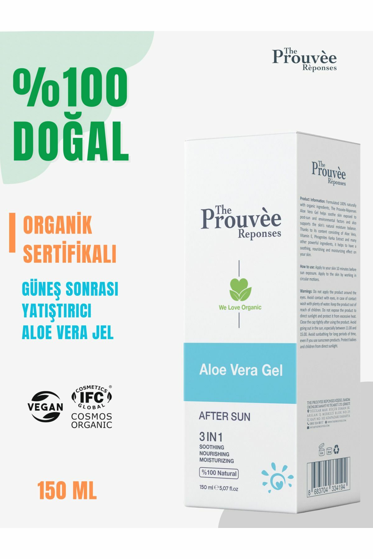 The Prouvee Organik After Sun Aloe Vera Jel 150 Ml