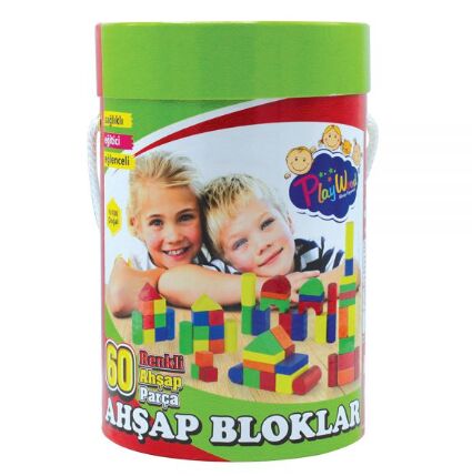 Silindir Kutuda 60 Parça Ahşap Bloklar