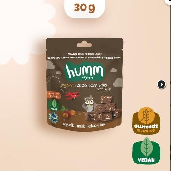 HUMM ORGANİK FINDIKLI KAKAOLU KEK 30 GR