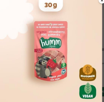 HUMM ORGANİK VEGAN ÇİLEKLİ MİNİ KÜPLER 30 GR