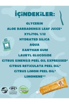 %100 Doğal Organik Bebek ve Çocuk Portakallı Diş Macunu 35 ml (Florürsüz)