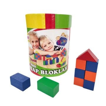 PLAYWOOD Ahşap Bloklar Silindir Kutuda 40 Parça Eğitici Oyuncak