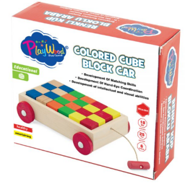 Ahşap Kutuda Renkli Küp Bloklu Araba