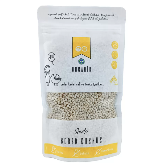 Organik Sütsüz Yumurtasız Sade Bebek Kuskus 250 GR +7Ay