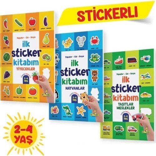 İlk Sticker Kitabım 2-4 Yaş Yapıştır-Çiz-Boya (Taşıtlar-Hayvanlar-Yiyecekler)