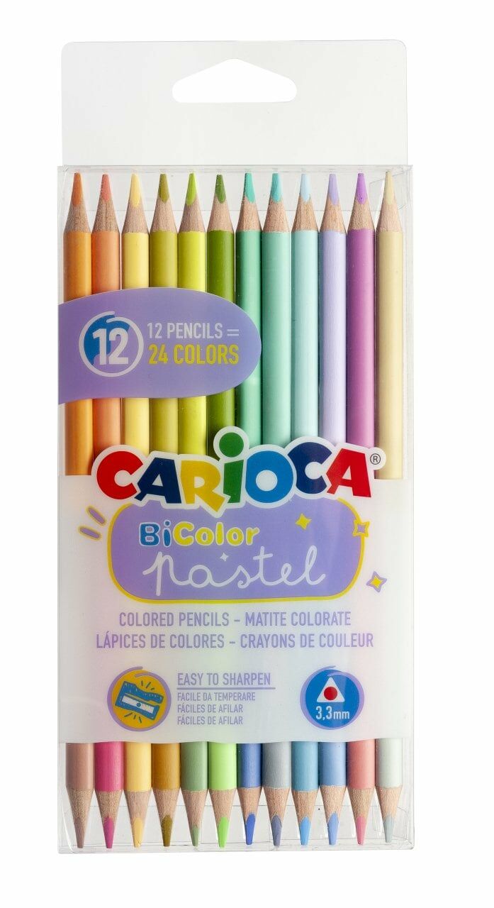 Carioca Çift Taraflı Kuru Boya Kalemi Pastel Renkler 12´Li (24 Renk)