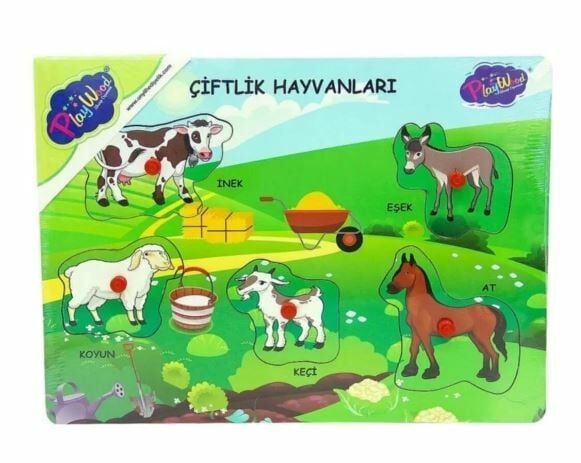 Ahşap Tutmalı Çiftlik Hayvanları Puzzle