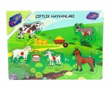 Ahşap Tutmalı Çiftlik Hayvanları Puzzle